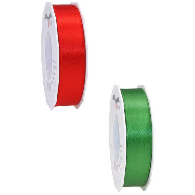 Luxe satijn cadeau/hobby sierlinten 2,5cm x 25m- groen en rood - Cadeaulinten