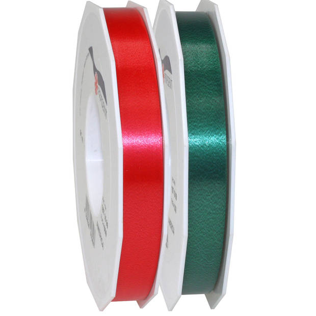 Hobby/deco luxe cadeau sierlinten groen en rood 1.5 cm x 91 meter - Cadeaulinten