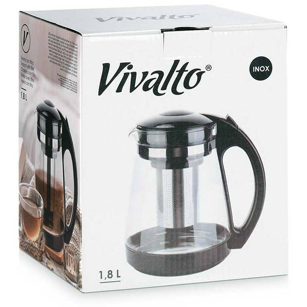 Vivalto Theepot met filter/infuser en handvatA?a?? - 1,8l - glas/kunststof - Theepotten