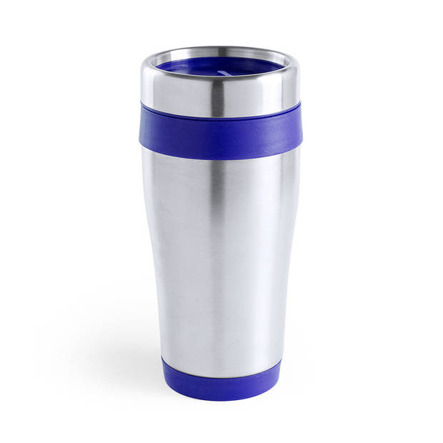 Warmhoudbekers/thermos isoleer koffiebekers/mokken - 2x stuks - RVS - donkerblauw en roze - 450 ml - Thermosbeker