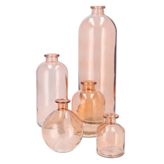 DK Design Bloemenvaas rond model - helder gekleurd glas - perzik roze - D13 x H15 cm - Vazen