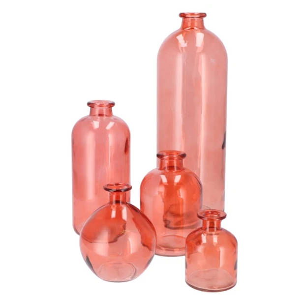 DK Design Bloemenvaas fles model - helder gekleurd glas - koraal roze - D14 x H41 cm - Vazen