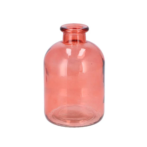 DK Design Bloemenvaas fles model - 2x - helder gekleurd glas - koraal roze - D11 x H17 cm - Vazen