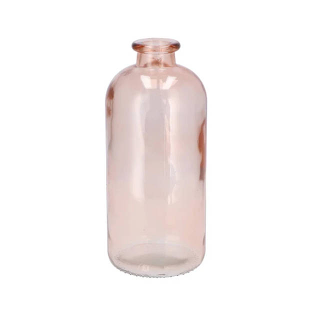 DK Design Bloemenvaas fles model - 2x - helder gekleurd glas - perzik roze - D11 x H25 cm - Vazen