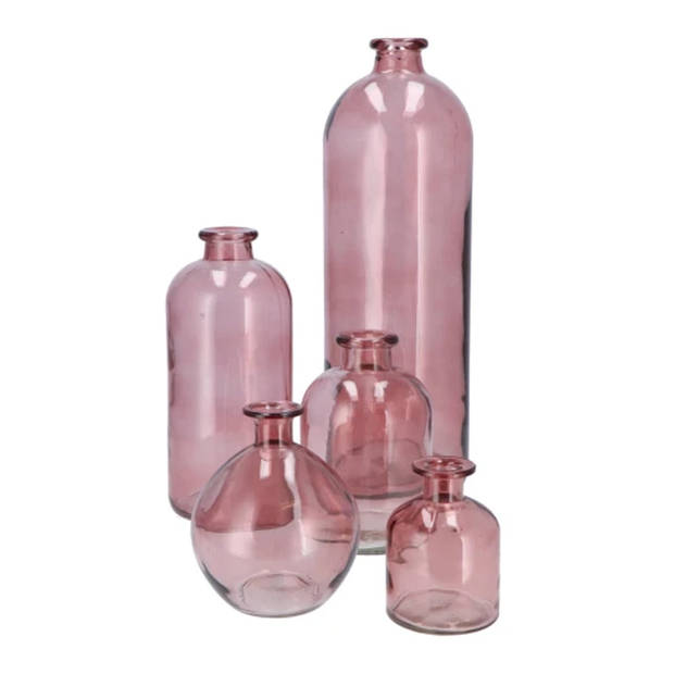 DK Design Bloemenvaas fles model - helder gekleurd glas - zacht roze - D11 x H25 cm - Vazen