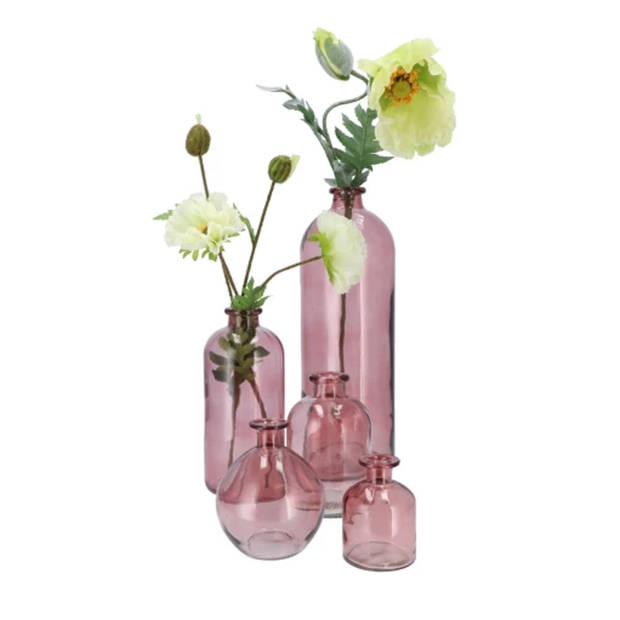 DK Design Bloemenvaas fles model - helder gekleurd glas - zacht roze - D11 x H25 cm - Vazen