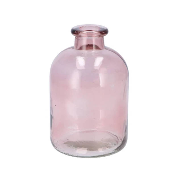DK Design Bloemenvaas fles model - 2x - helder gekleurd glas - zacht roze - D11 x H17 cm - Vazen