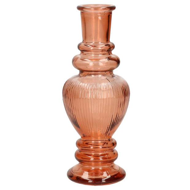 Ideas 4 Seasons Bloemenvaas Venice - voor kleine stelen/boeketten - gekleurd sierglas - ribbel oranje - D5.7 x H15 cm -