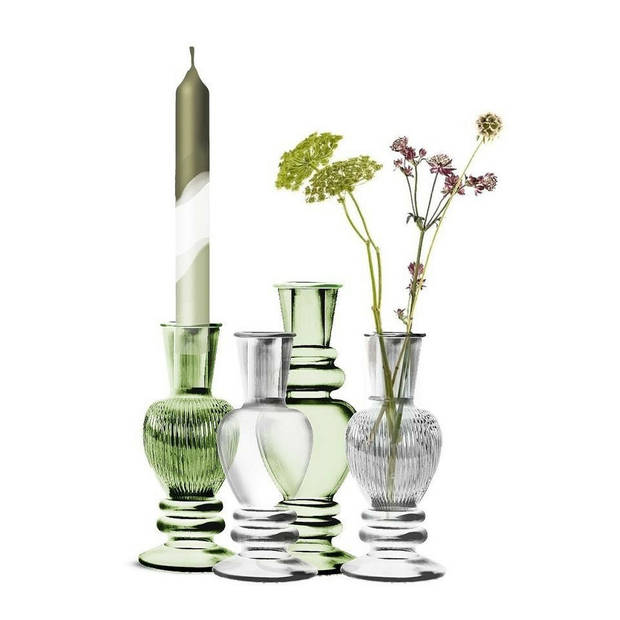 Kaarsen kandelaar Venice - glas - helder transparant - D5,7 x H15 cm - kaars kandelaars
