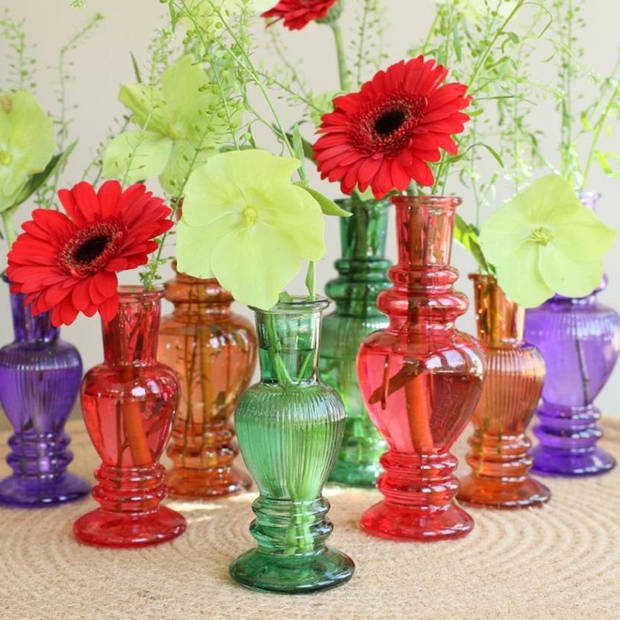 Ideas 4 Seasons Bloemenvaas Florence - 2x - groen glas - helder - D9 x H28 cm - Vazen