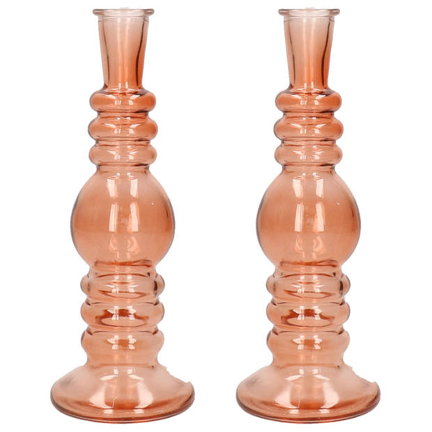 Kaarsen kandelaar Florence - 2x - zacht oranje glas - helder - D8,5 x H23 cm - kaars kandelaars