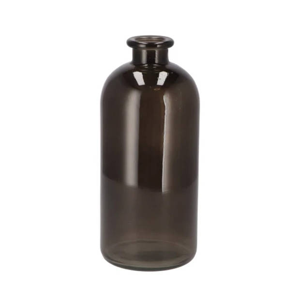 DK Design Bloemenvaas fles model - 2x - helder gekleurd glas - zwart - D11 x H25 cm - Vazen