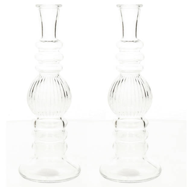 Kaarsen kandelaar Florence -2x- transparant glas - ribbel - D8,5 x H23 cm - kaars kandelaars