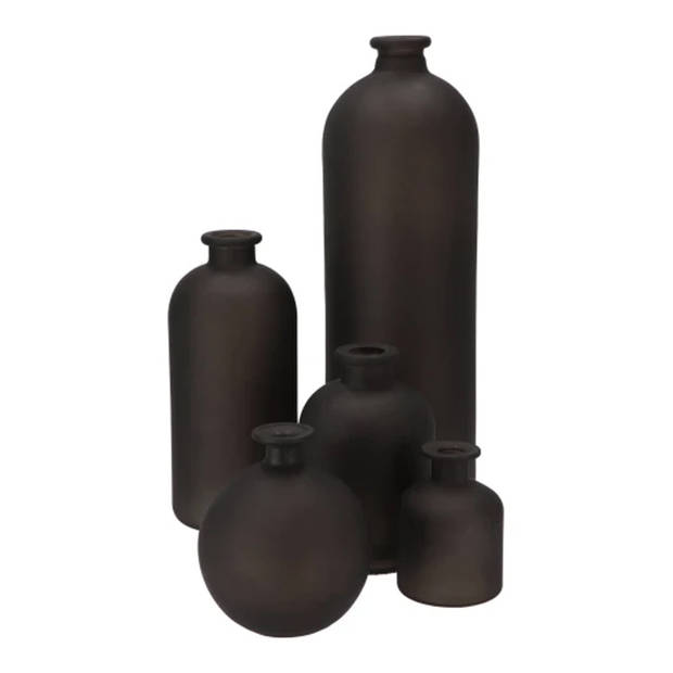DK Design Bloemenvaas fles model - helder gekleurd glas - mat zwart - D11 x H17 cm - Vazen