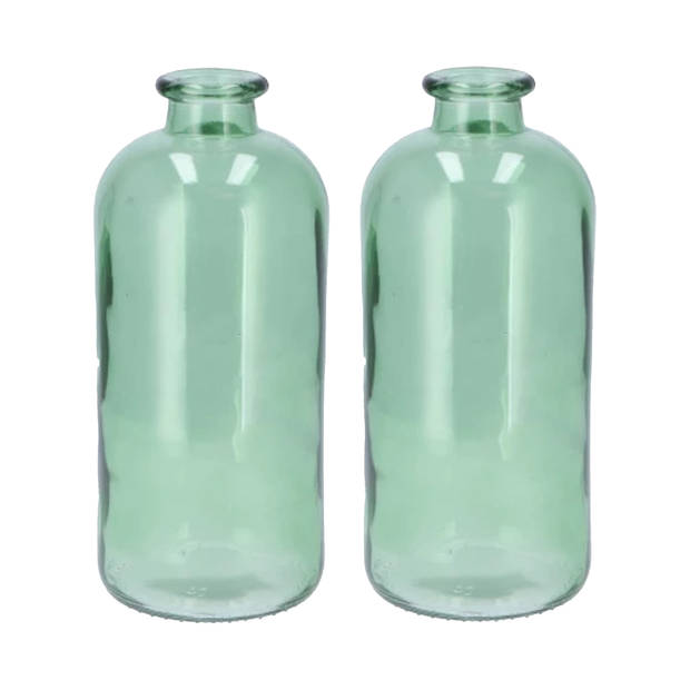 DK Design Bloemenvaas fles model - 2x - helder gekleurd glas - zeegroen - D11 x H25 cm - Vazen