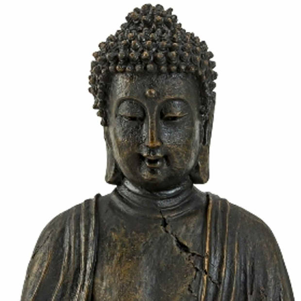 Boeddha beeldje zittend - binnen/buiten - kunststeen - antiek bruin - 38 x 25 cm - Beeldjes
