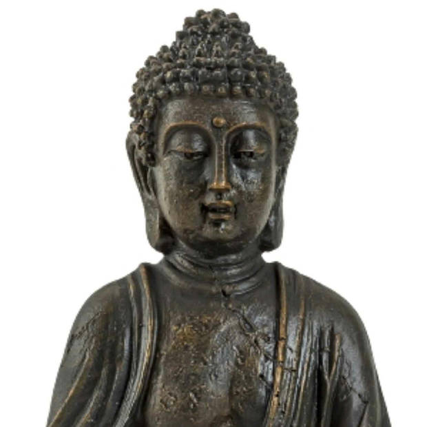 Boeddha beeldje zittend - binnen/buiten - kunststeen - antiek bruin - 30 x 20 cm - Beeldjes