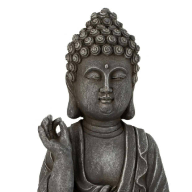 Boeddha beeldje Chill - binnen/buiten - kunststeen - antiek grijs - 39 x 24 cm - Beeldjes