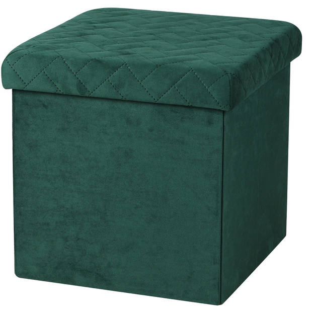 Urban Living Poef/hocker - 2x - opbergbox zit krukje - velvet donkergroen - polyester/mdf - 38 x 38 cm - opvouwbaar - Po