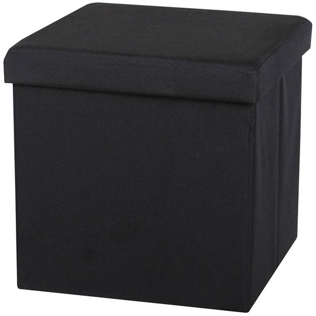 Urban Living Poef/hocker - 2x - opbergbox zit krukje - zwart - linnen/mdf - 37 x 37 cm - opvouwbaar - Poefs