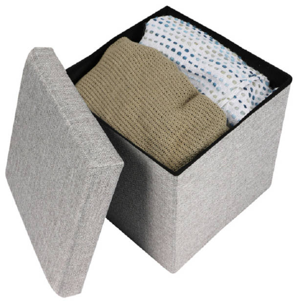 Urban Living Poef/hocker - 2x - opbergbox zit krukje - lichtgrijs - polyester/mdf - 38 x 38 cm - opvouwbaar - Poefs