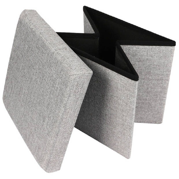 Urban Living Poef/hocker - 2x - opbergbox zit krukje - lichtgrijs - polyester/mdf - 38 x 38 cm - opvouwbaar - Poefs