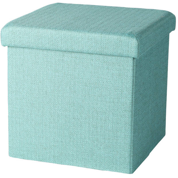 Urban Living Poef/hocker - 2x - opbergbox zit krukje - mintgroen - polyester/mdf - 38 x 38 cm - opvouwbaar - Poefs