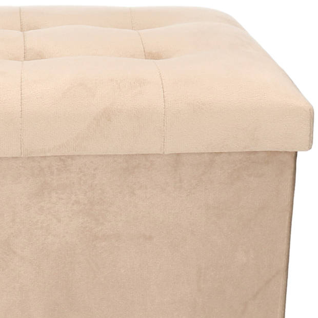 H&S Collection Poef/hocker/krukje - 2x - opbergbox - lichtbruin - fluweel polyester - 38 x 38 cm - Poefs