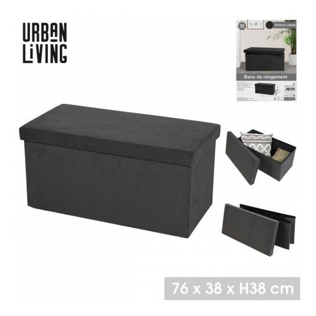 Hocker bank - poef XXL - opbergbox - donkergrijs - polyester/mdf - 76 x 38 x 38 cm - Poefs