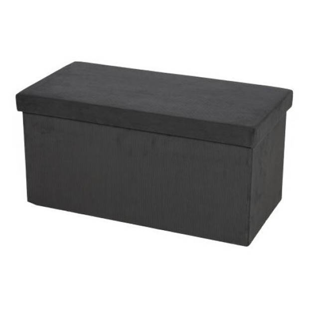 Hocker bank - poef XXL - opbergbox - donkergrijs - polyester/mdf - 76 x 38 x 38 cm - Poefs