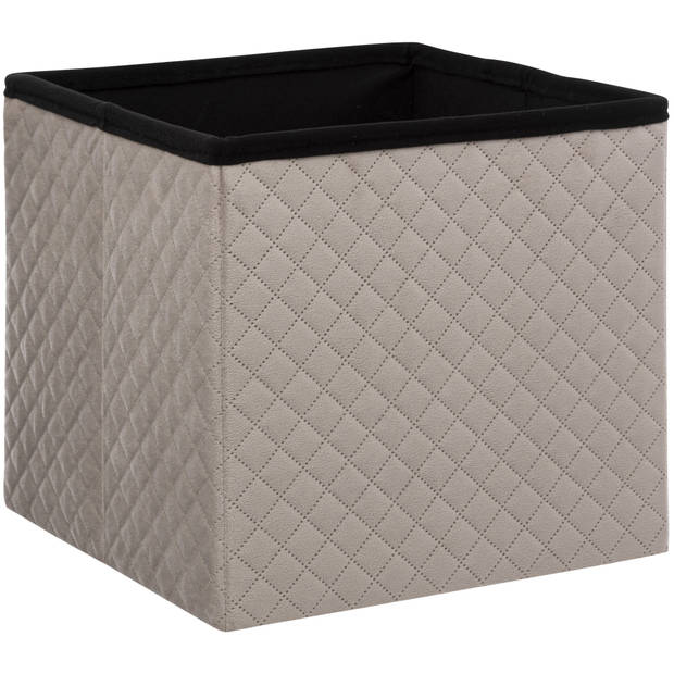 Atmosphera Poef/hocker/voetenbankje - 2x - opbergbox - fluweel beige - PO/MDF - 31 x 31 x 31 cm - Poefs