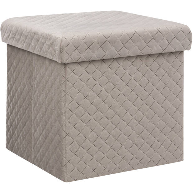 Atmosphera Poef/hocker/voetenbankje - 2x - opbergbox - fluweel beige - PO/MDF - 31 x 31 x 31 cm - Poefs