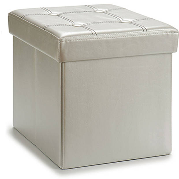 Giftdecor Poef Square BOX - 2x - hocker - opbergbox - zilvergrijs - polyester/mdf - 31 x 31 cm - opvouwbaar - Poefs