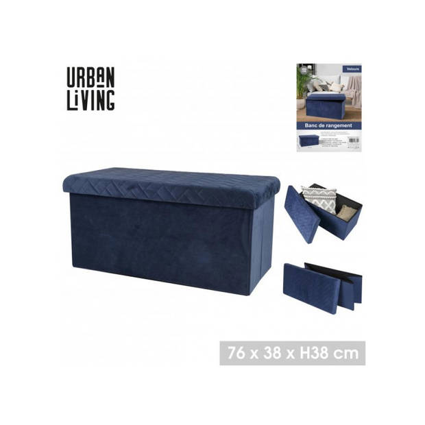 Hocker bank - poef XXL - opbergbox - donkerblauw - polyester/mdf - 76 x 38 x 38 cm - Poefs