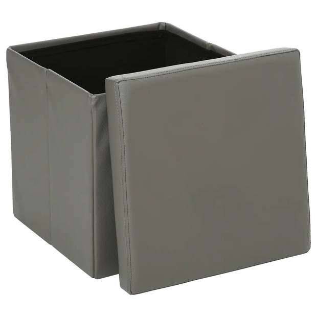 Atmosphera Poef/Hocker/voetenbankje - 2x - opbergbox - grijs - pvc/mdf - 38 x 38 cm - Poefs