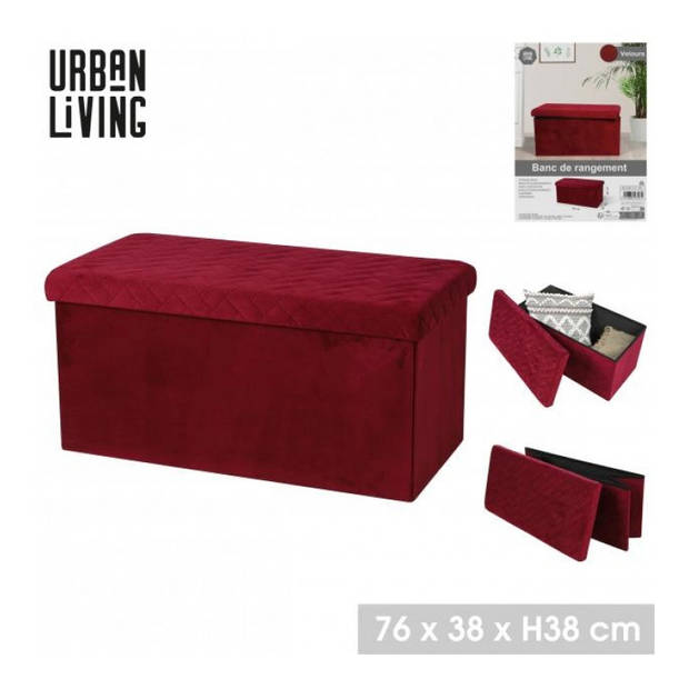 Hocker bank - poef XXL - opbergbox - bordeaux rood - polyester/mdf - 76 x 38 x 38 cm - Poefs