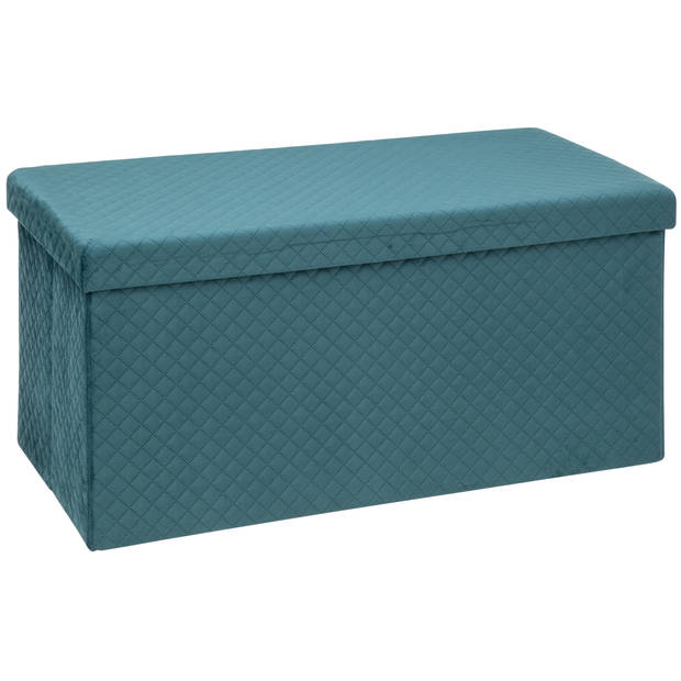 Atmosphera Poef/hocker/voetenbankje - opbergbox - fluweel blauw - PO/MDF - 38 x 38 x 76 cm - Poefs