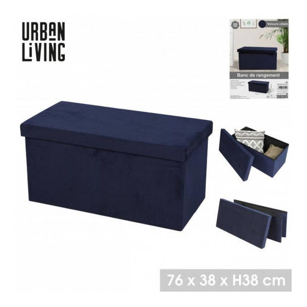 Hocker bank - poef XXL - opbergbox - donkerblauw - polyester/mdf - 76 x 38 x 38 cm - Poefs