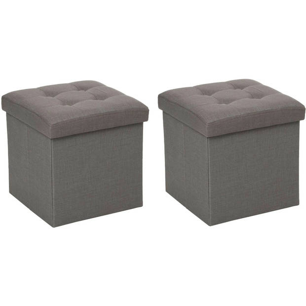 Atmosphera Poef/hocker/voetenbankje - 2x - opbergbox - donkergrijs - PU/MDF - 38 x 38 cm - Poefs