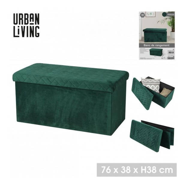 Hocker bank - poef XXL - opbergbox - smaragd groen - polyester/mdf - 76 x 38 x 38 cm - Poefs