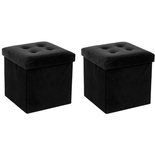 Atmosphera Poef/hocker/voetenbankje - 2x - opbergbox - zwart - PU/MDF - 38 x 38 cm - Poefs