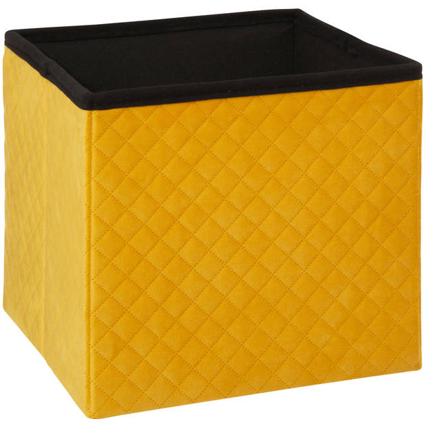 Atmosphera Poef/hocker/voetenbankje - 2x - opbergbox - fluweel geel - PO/MDF - 31 x 31 x 31 cm - Poefs