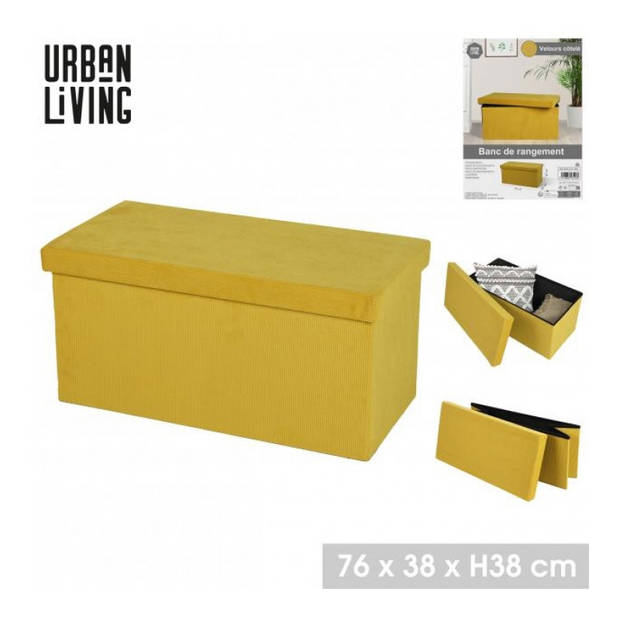 Hocker bank - poef XXL - opbergbox - geel - polyester/mdf - 76 x 38 x 38 cm - Poefs