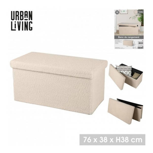 Urban Living Poef Square BOX - hocker - opbergbox - beige - polyester/mdf - 76 x 38 x 38 cm - opvouwbaar - Poefs