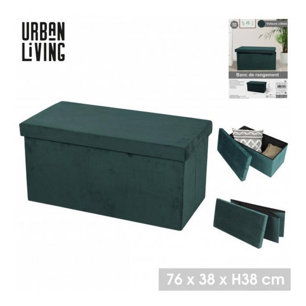 Hocker bank - poef XXL - opbergbox - smaragd groen - polyester/mdf - 76 x 38 x 38 cm - Poefs