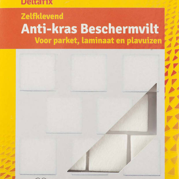 Deltafix Anti-krasvilt - 16x - wit - 25 x 25 mm - vierkant - zelfklevend - meubel beschermvilt - Meubelviltjes