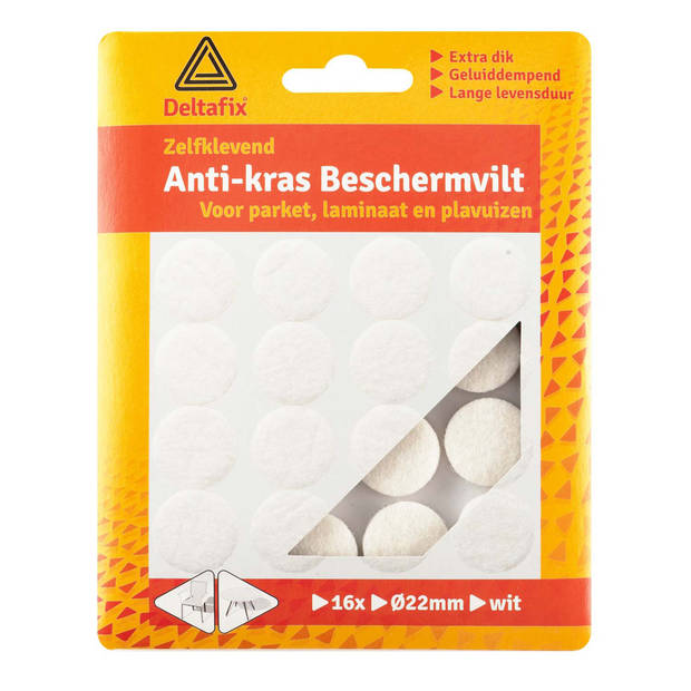 Deltafix Anti-krasvilt - 16x - wit - 28 mm - rond - zelfklevend - meubel beschermvilt - Meubelviltjes