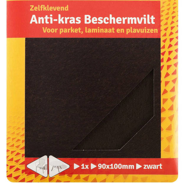 Deltafix Anti-krasvilt - 1x knipvel - zwart - 90 x 100 mm - rechthoek - zelfklevend - Meubelviltjes