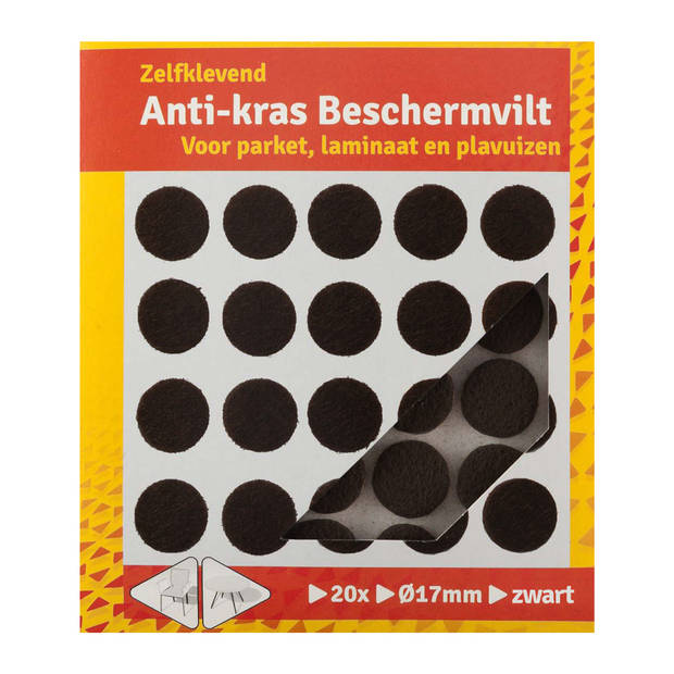 Deltafix Anti-krasvilt - 40x - zwart - 17 mm - rond - zelfklevend - meubel beschermvilt - Meubelviltjes