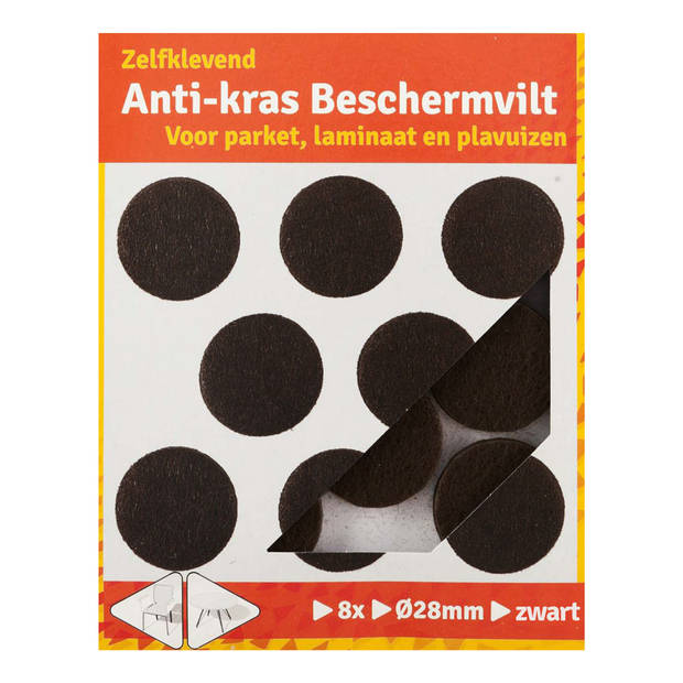 Deltafix Anti-krasvilt - 8x - zwart - 28 mm - rond - zelfklevend - meubel beschermvilt - Meubelviltjes